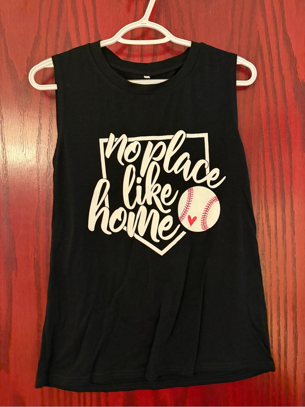 Black Sleeveless Tee with "No Place Like Home" Baseball Graphic